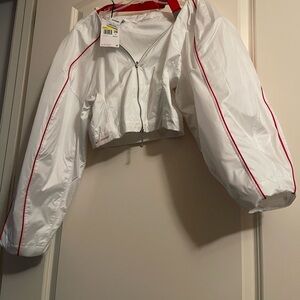 Jacquemus Women's White Bomber Jacket with Red Trim